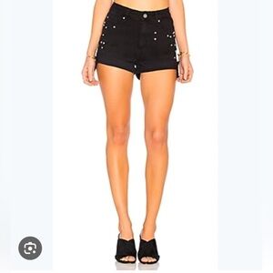 Paige Margot mini Shorts high rise Noir Studded Heart, black distressed, sz 29